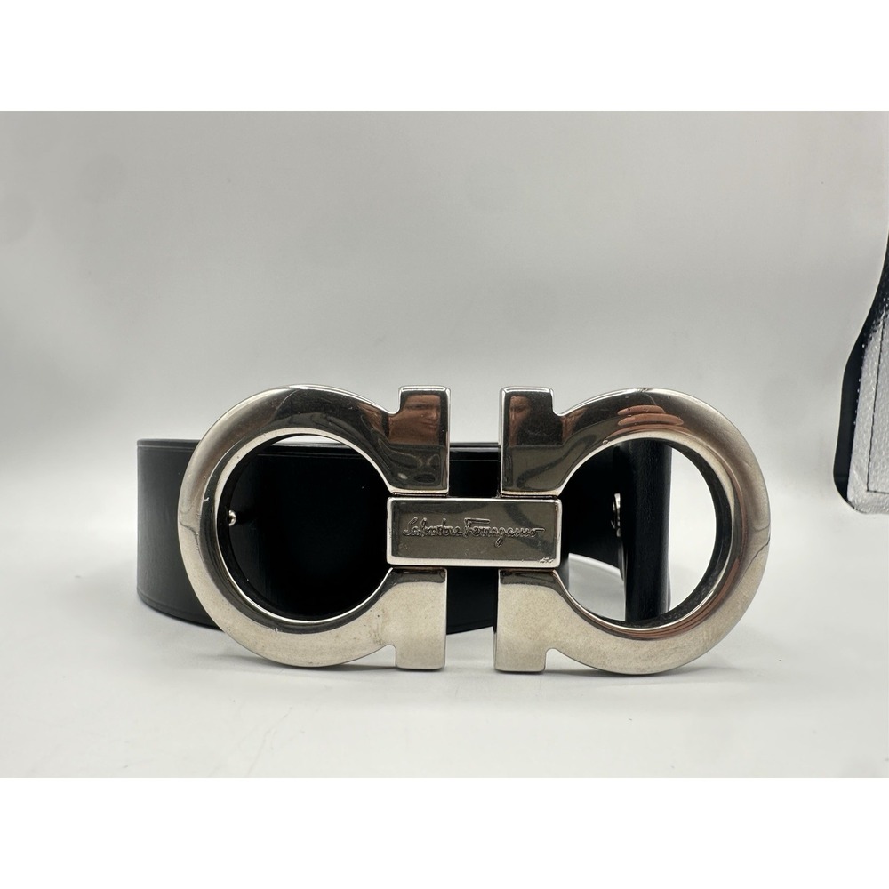 Salvatore Ferragamo Reversible Adjustable Belt Polished Silver Buckle Designer